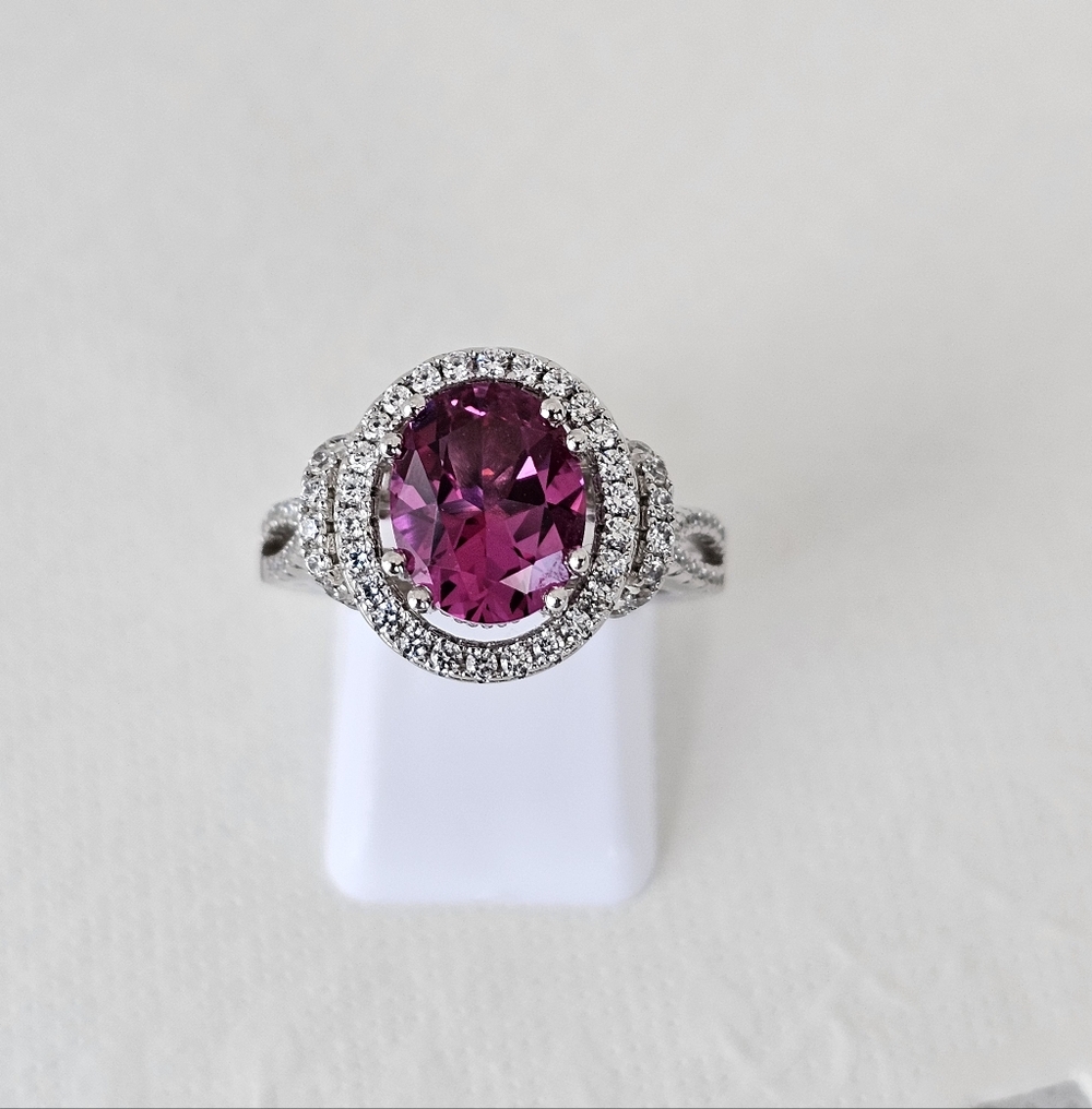 Rare Victoria Wieck Strawberry Topaz & White Zircom. Sterling Silver Size 6! - Picture 4 of 11